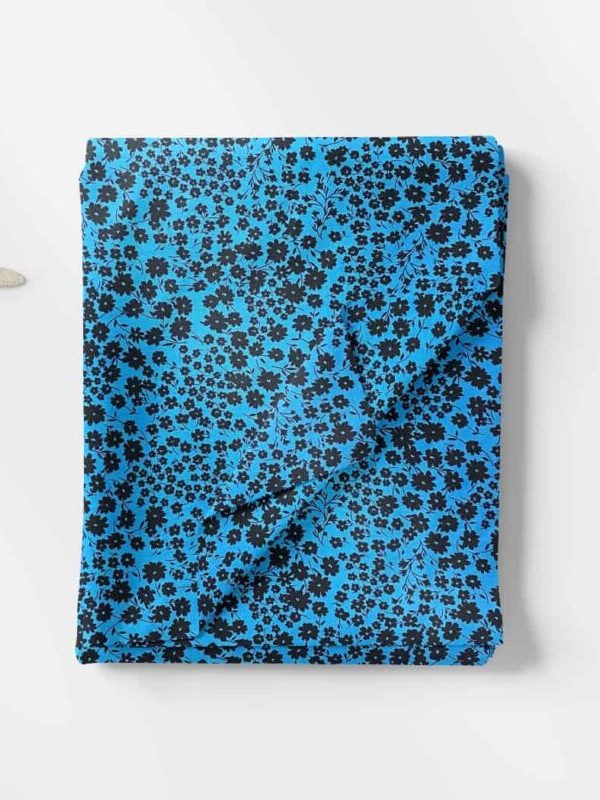 birlik1952 penye kumaş 2 iplik şardonlu elbiselik fabric çiçek mavi