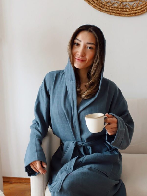 birlik1952 müslin bornoz 2 kat 3 kat 4 kat bathrobe 4 gauze kimono indigo mavi blue