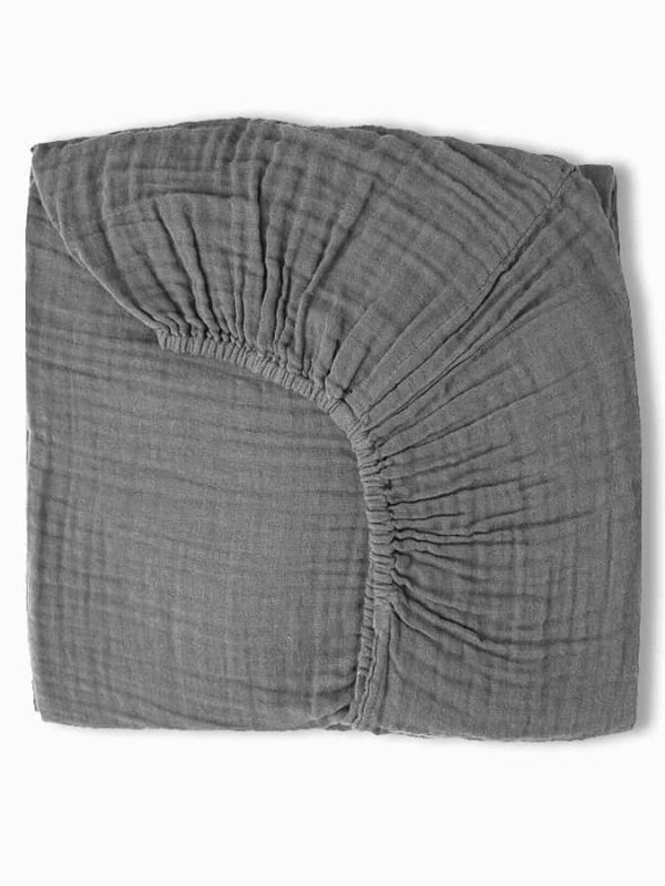 birlik1952 ipliq 4 kat double multi muslin müslin bebek çocuk lastikli çarşaf baby bed sheet linen crinkle grey antrasit