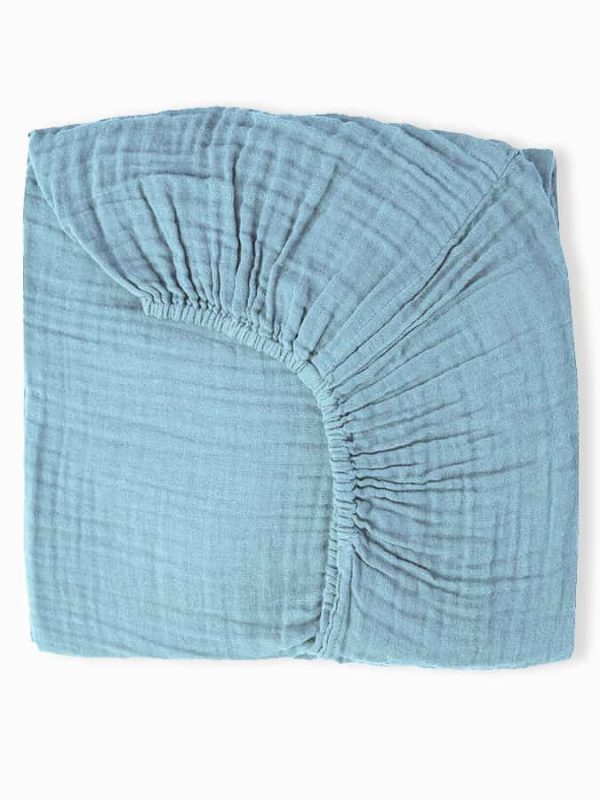 birlik1952 ipliq 4 kat double multi muslin müslin bebek çocuk lastikli çarşaf baby bed sheet linen crinkle mavi blue