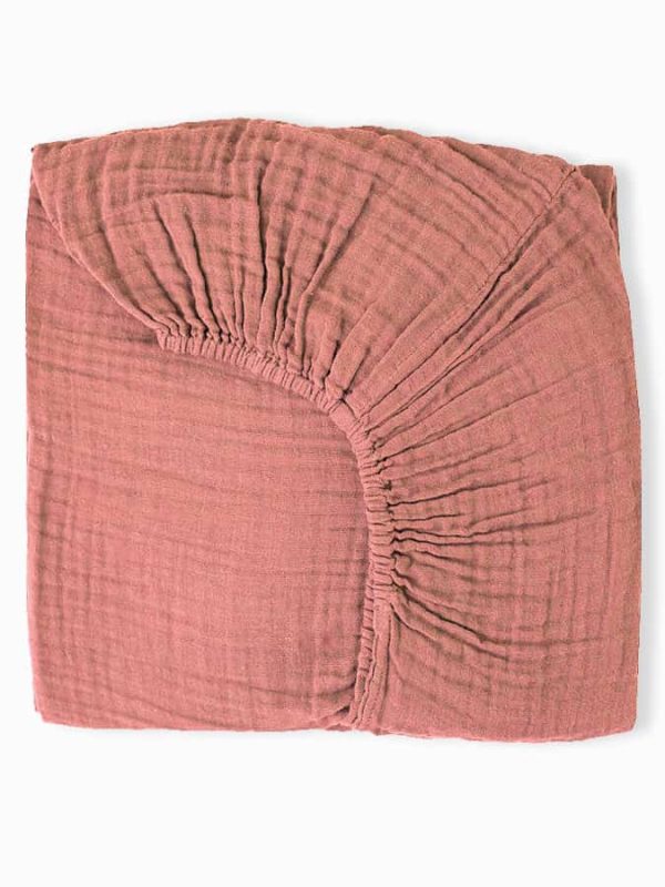 birlik1952 ipliq 4 kat double multi muslin müslin bebek çocuk lastikli çarşaf baby bed sheet linen crinkle terracota kiremit