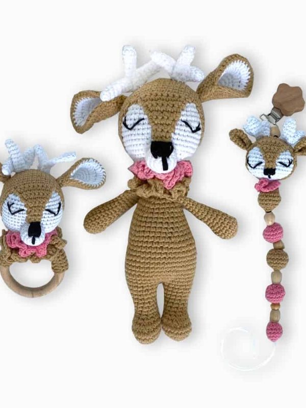 birlik1952 amigurumi oyuncak peluş bebek diş kaşıyıcı çıngırak emzik askısı ceylan deer