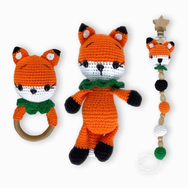 birlik1952 amigurumi oyuncak peluş bebek diş kaşıyıcı çıngırak emzik askısı tilki fuchs fox