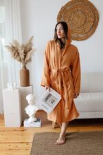 birlik1952 müslin bornoz 2 kat 3 kat 4 kat bathrobe 4 gauze kimono hardal toprak brown