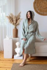 birlik1952 müslin bornoz 2 kat 3 kat 4 kat bathrobe 4 gauze kimono sage green adaçayı yeşil