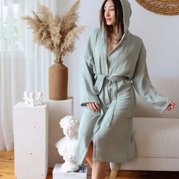 birlik1952 müslin bornoz 2 kat 3 kat 4 kat bathrobe 4 gauze kimono sage green adaçayı yeşil