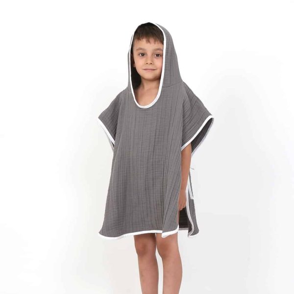 birlik1952 ipliq cocuk child baby 4 layer muslin pancho panço crinkle müslin multi muslin bath textile anthracitte antrasit gri grey