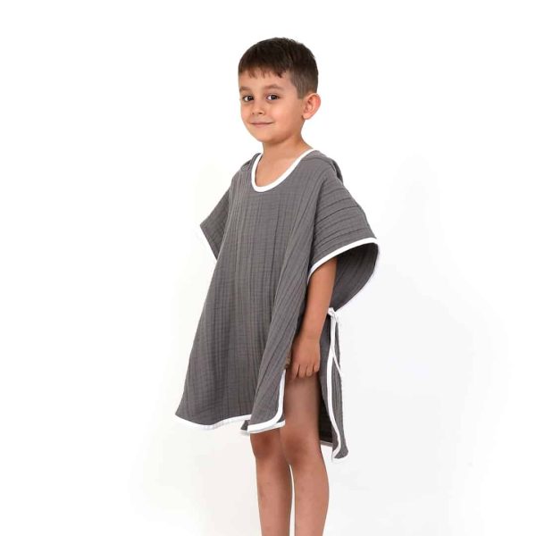 birlik1952 ipliq cocuk child baby 4 layer muslin pancho panço crinkle müslin multi muslin bath textile anthracitte antrasit gri grey