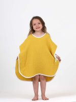 birlik1952 ipliq cocuk child baby 4 layer muslin pancho panço crinkle müslin multi muslin bath textile mustard hardal