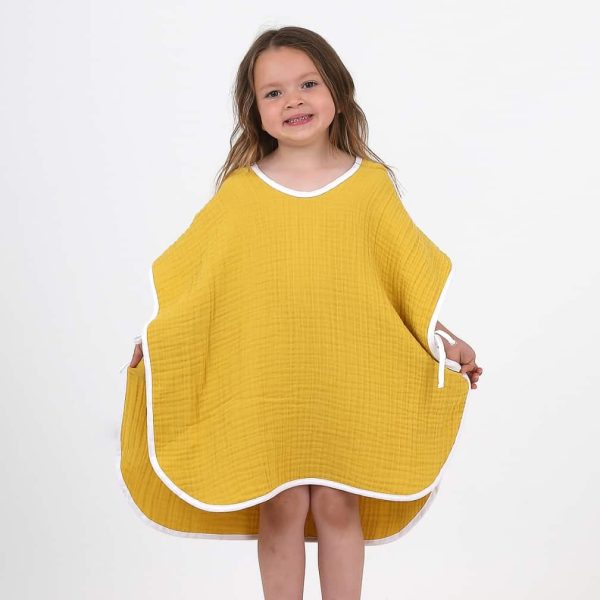 birlik1952 ipliq cocuk child baby 4 layer muslin pancho panço crinkle müslin multi muslin bath textile mustard hardal