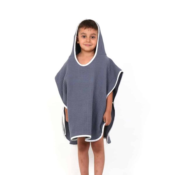 birlik1952 ipliq cocuk child baby 4 layer muslin pancho panço crinkle müslin multi muslin bath textile indigo blue mavi