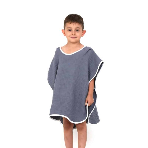 birlik1952 ipliq cocuk child baby 4 layer muslin pancho panço crinkle müslin multi muslin bath textile indigo blue mavi