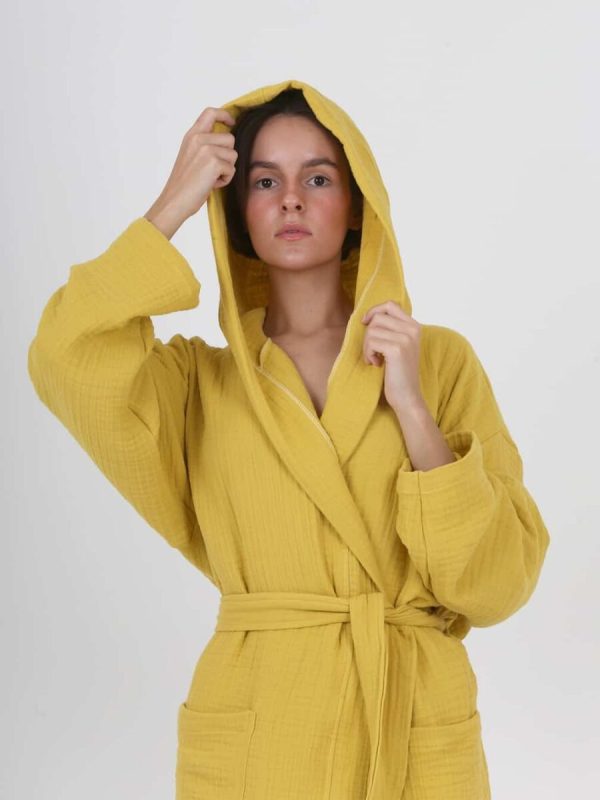 birlik1952 ipliq crinkle krinkle 4 kat multi double muslin müslin bathrobe yellow kimono hardal mustard
