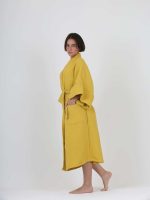 birlik1952 ipliq crinkle krinkle 4 kat multi double muslin müslin bathrobe yellow kimono hardal mustard