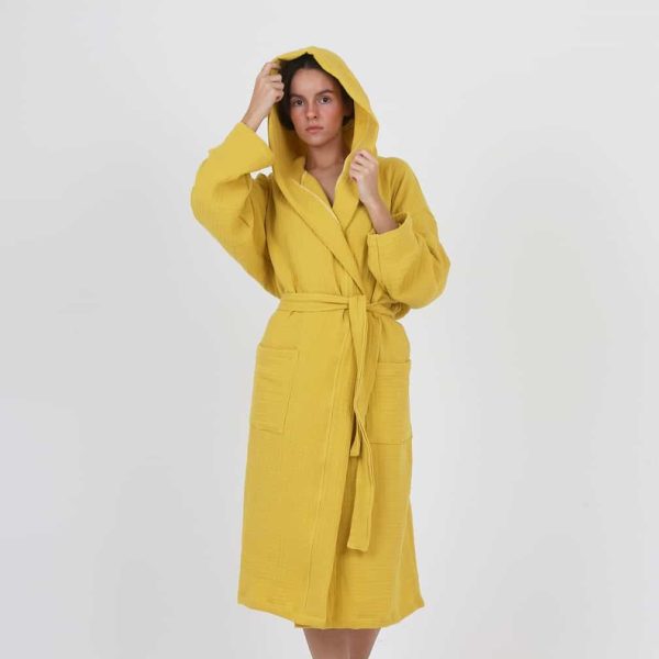 birlik1952 ipliq crinkle krinkle 4 kat multi double muslin müslin bathrobe yellow kimono hardal mustard