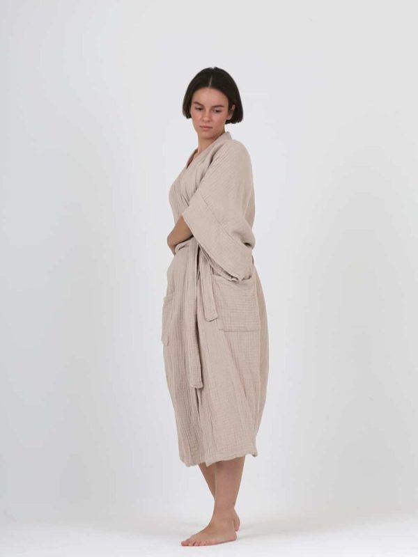 birlik1952 ipliq crinkle krinkle 4 kat multi double muslin müslin bathrobe kimono cappicino bej