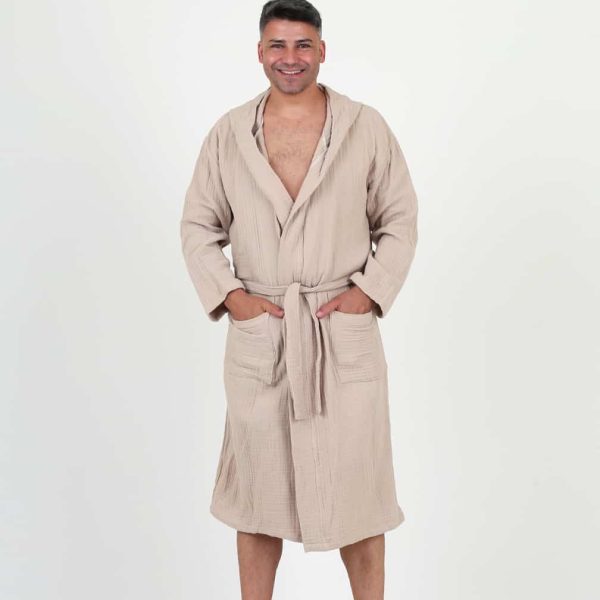 birlik1952 ipliq crinkle krinkle 4 kat multi double muslin müslin bathrobe cappicino bej