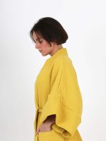 birlik1952 ipliq crinkle krinkle 4 kat multi double muslin müslin bathrobe kimono yellow mustard sarı
