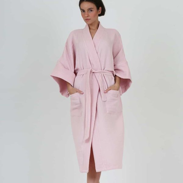 birlik1952 ipliq crinkle krinkle 4 kat multi double muslin müslin bathrobe kimono pink pembe