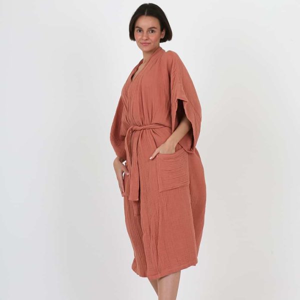 birlik1952 ipliq crinkle krinkle 4 kat multi double muslin müslin bathrobe terracota red