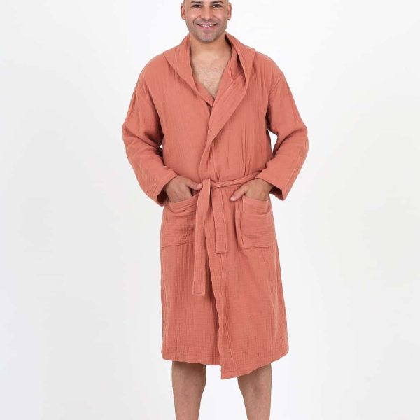 birlik1952 ipliq crinkle krinkle 4 kat multi double muslin müslin bathrobe terracota