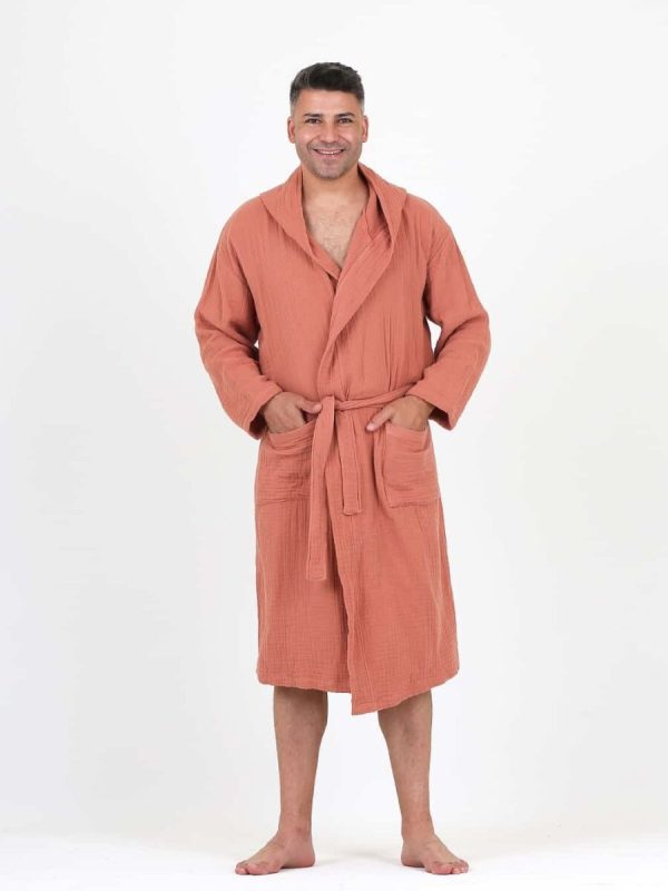birlik1952 ipliq crinkle krinkle 4 kat multi double muslin müslin bathrobe terracota