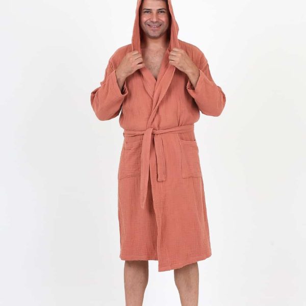 birlik1952 ipliq crinkle krinkle 4 kat multi double muslin müslin bathrobe terracota