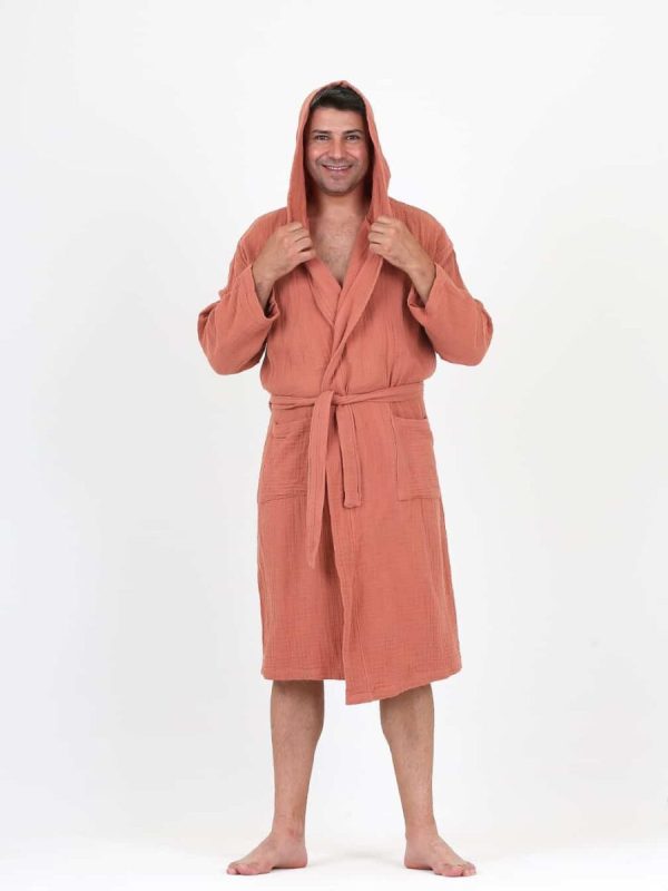 birlik1952 ipliq crinkle krinkle 4 kat multi double muslin müslin bathrobe terracota