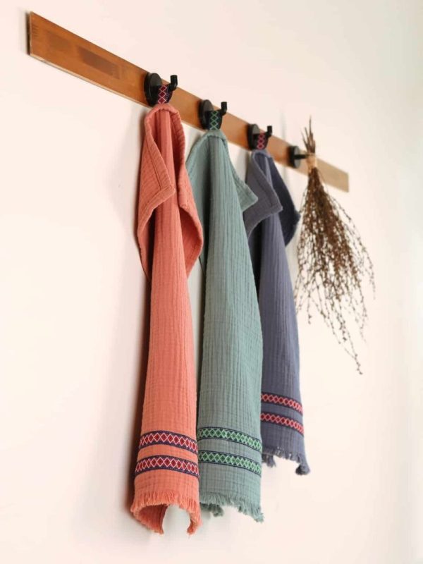 birlik1952 ipliq mutfak havlusu crinkle 4 kat multi müslin kumaş fabric turkish towel set terracota indigo green