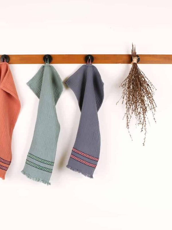 birlik1952 ipliq mutfak havlusu crinkle 4 kat multi müslin kumaş fabric turkish towel set terracota indigo green