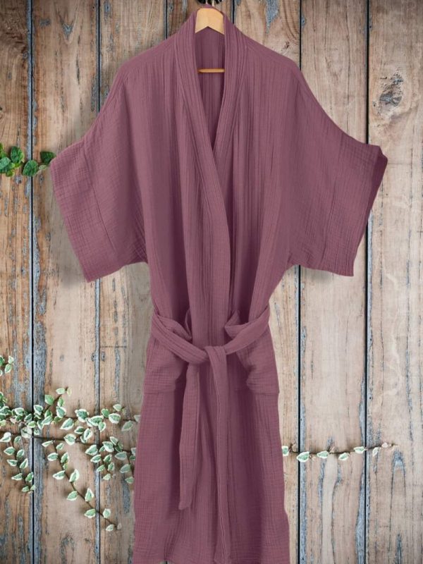birlik1952 ipliq kimono crinkle krinkle 4 kat multi double muslin müslin bathrobe mürdüm eggplant