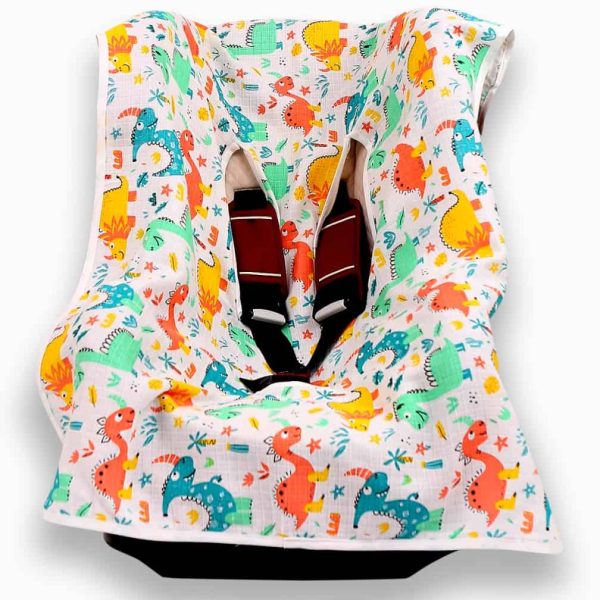 birlik1952 ipliq lunanino müslin puset oto koltuğu kılıfı muslin fabric baby car seat cover dino dinozor