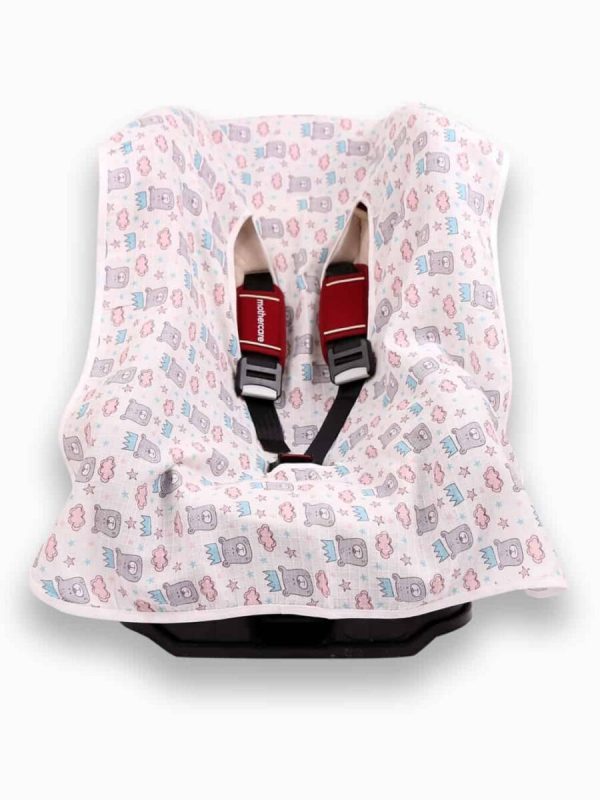 birlik1952 ipliq lunanino müslin puset oto koltuğu kılıfı muslin fabric baby car seat cover kral ayı king bear