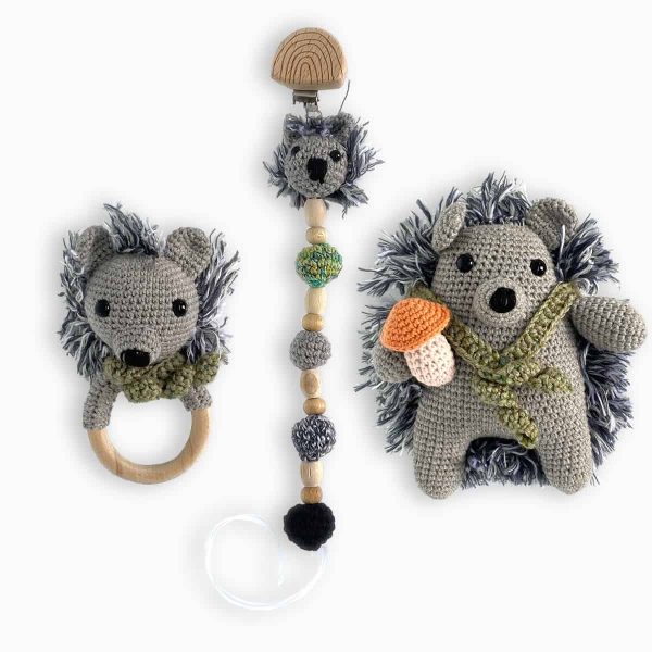 birlik1952 amigurumi çıngırak diş kaşıyıcı emzik askısı oyuncak baby cotton toys rattle teat hanger hedgehog kirpi