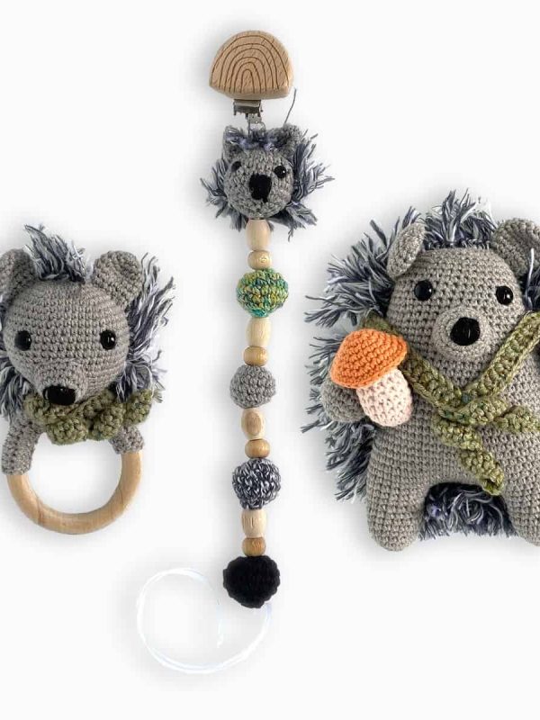 birlik1952 amigurumi çıngırak diş kaşıyıcı emzik askısı oyuncak baby cotton toys rattle teat hanger hedgehog kirpi