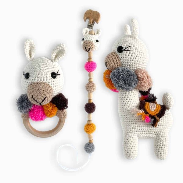 birlik1952 amigurumi çıngırak diş kaşıyıcı emzik askısı oyuncak baby cotton toys rattle teat hanger lama