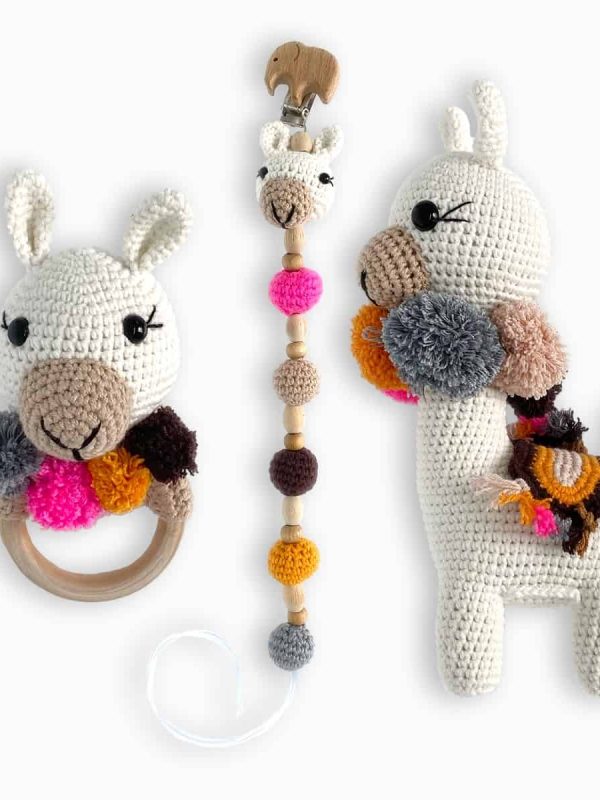 birlik1952 amigurumi çıngırak diş kaşıyıcı emzik askısı oyuncak baby cotton toys rattle teat hanger lama