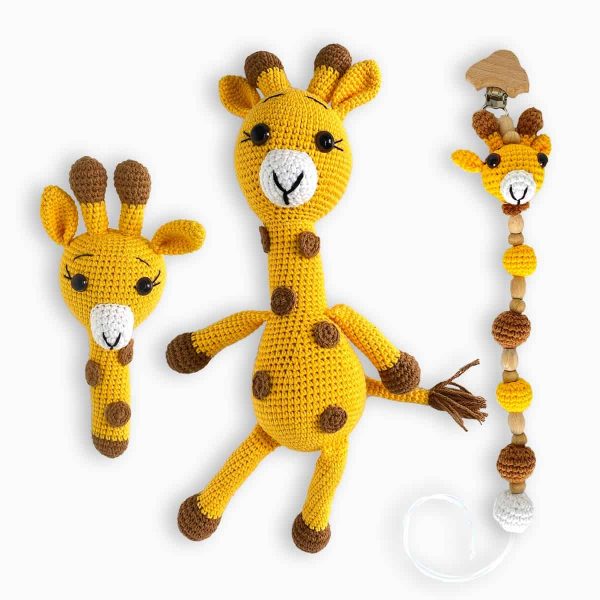 birlik1952 amigurumi çıngırak diş kaşıyıcı emzik askısı oyuncak baby cotton toys rattle teat hanger giraffe zürafa