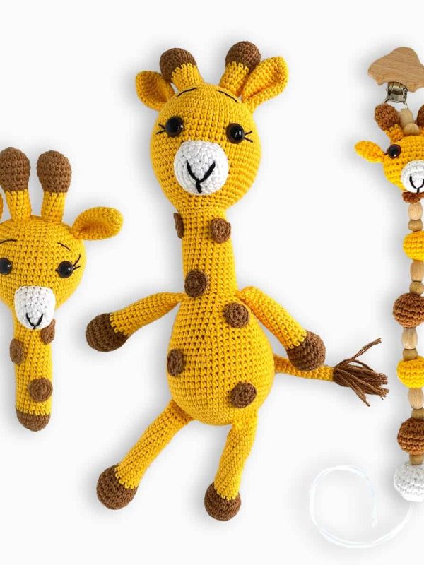 birlik1952 amigurumi çıngırak diş kaşıyıcı emzik askısı oyuncak baby cotton toys rattle teat hanger giraffe zürafa