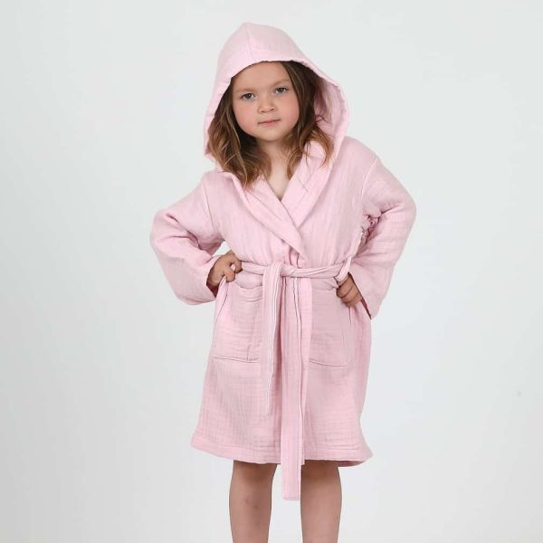 birlik1952 ipliq crinkle krinkle 4 kat multi double muslin müslin bathrobe bebek çocuk bornoz pembe pink