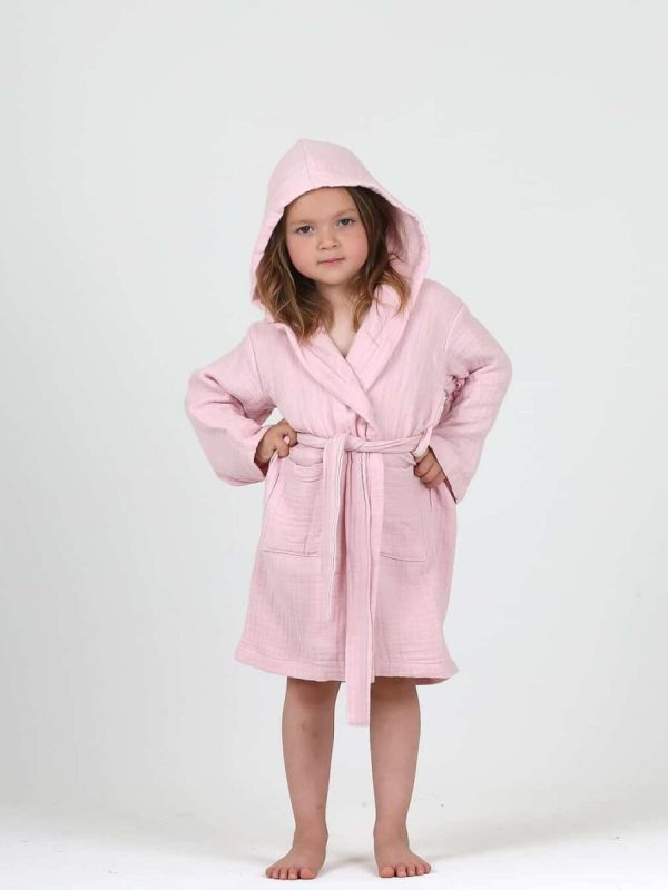 birlik1952 ipliq crinkle krinkle 4 kat multi double muslin müslin bathrobe bebek çocuk bornoz pembe pink