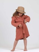 birlik1952 ipliq crinkle krinkle 4 kat multi double muslin müslin bathrobe bebek çocuk bornoz terracota red