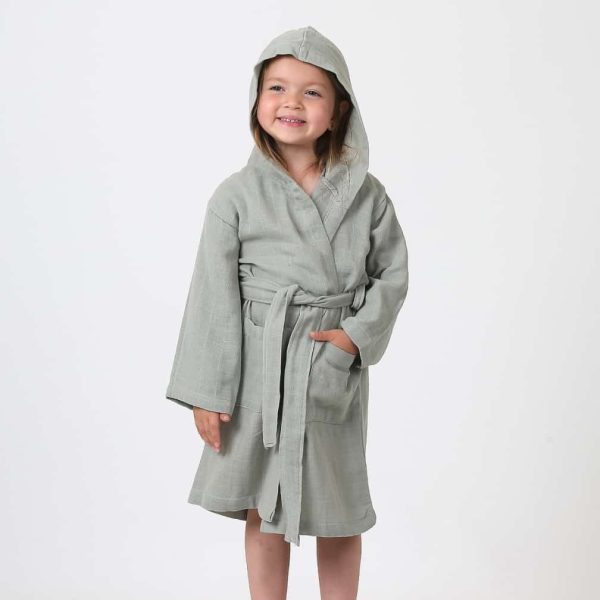 birlik1952 ipliq muslin müslin bathrobe bebek çocuk bornoz adaçayı yeşil green