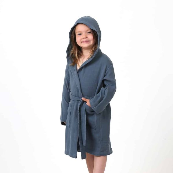 birlik1952 ipliq muslin müslin bathrobe bebek çocuk bornoz indigo