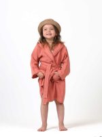 birlik1952 ipliq muslin müslin bathrobe bebek çocuk bornoz terracota red