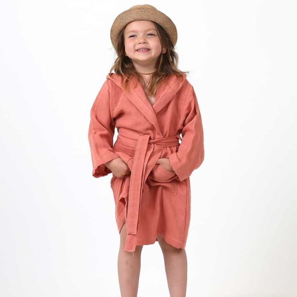 birlik1952 ipliq muslin müslin bathrobe bebek çocuk bornoz terracota red