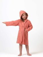 birlik1952 ipliq muslin müslin bathrobe bebek çocuk bornoz terracota red