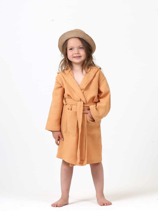 birlik1952 ipliq muslin müslin bathrobe bebek çocuk bornoz hardal yellow