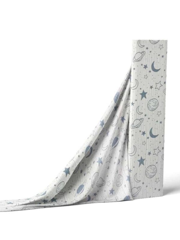 birlik1952 jakarlı dokuma çift taraflı desenli multi 4 kat double muslin müslin crinkle krinkle kumaş fabric planet uzay mavi blue