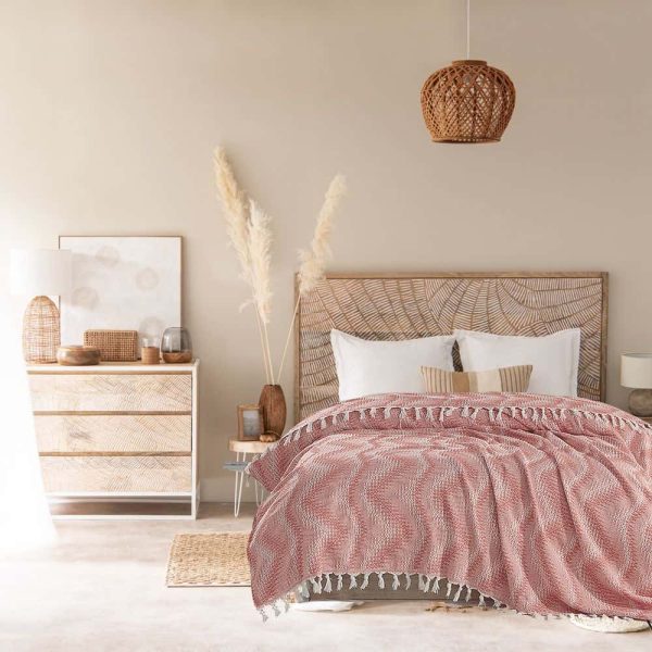 birlik1952 peshtemal swaddle pestemal yatak ortusu dalga saçaklı fringe pembe pink